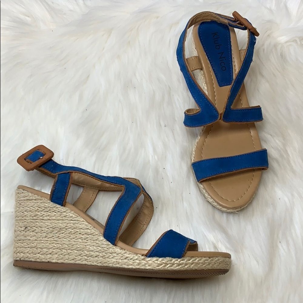 Anthro Klub Nico Blue Suede Strappy Sandal Sz 6